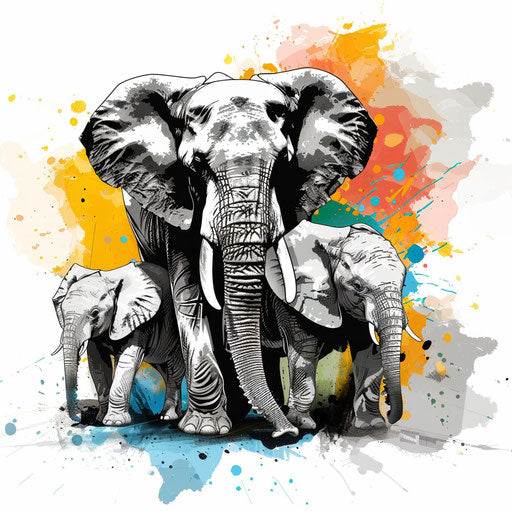 Tattoo sketch of elephant family in gray shades