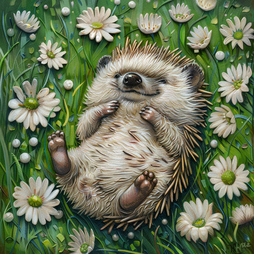 Happy hedgehog in a lush meadow