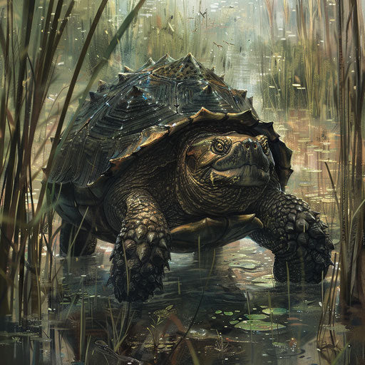 The snapping turtle stalks silently in the dense marsh