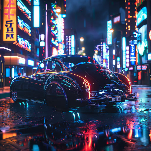 Cyberpunk Bentley in neon city