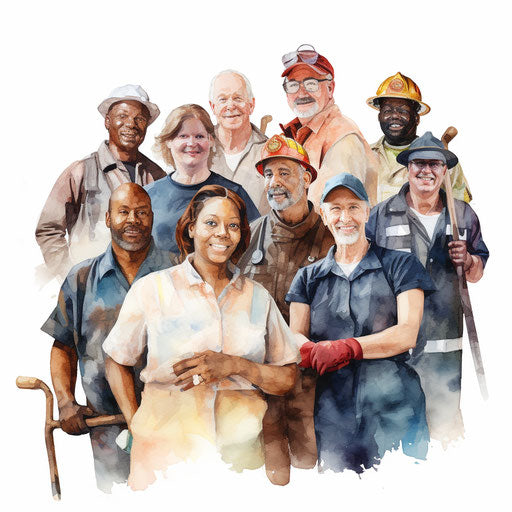 Community helpers clipart in the style of Oil painting