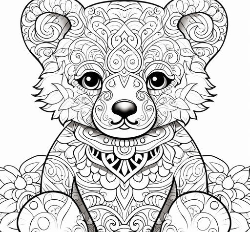 Three teddy bear coloring pages for adult, kawaii aesthetic