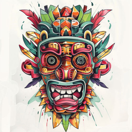 Cartoon tattoo sketch with moko design and bright colors