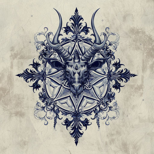 Ornate pentagram with horns, illusory style