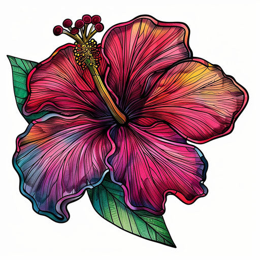 Stained glass illustration of hibiscus tattoo