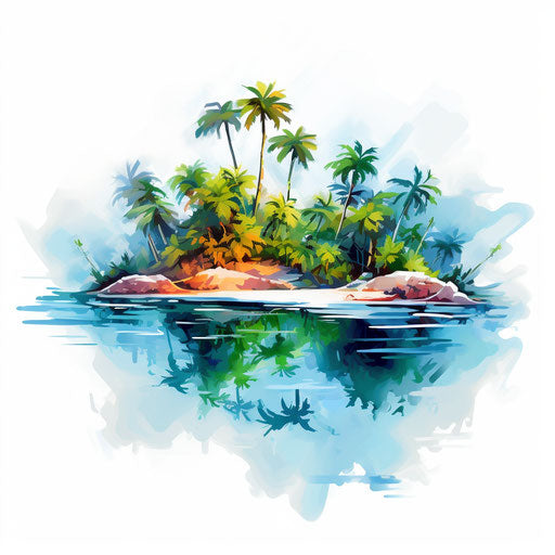 Island clipart in Impressionistic Art style, on white background