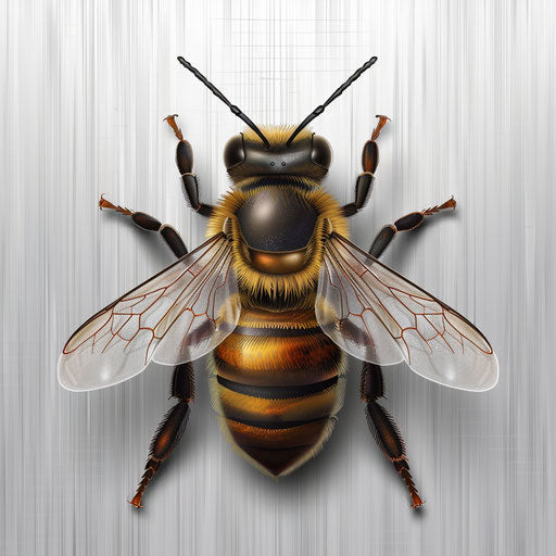 Illustrated bee on flat metallic silver background