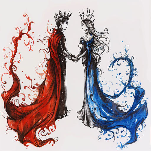 Romantic tattoo sketch of a king and queen holding hands