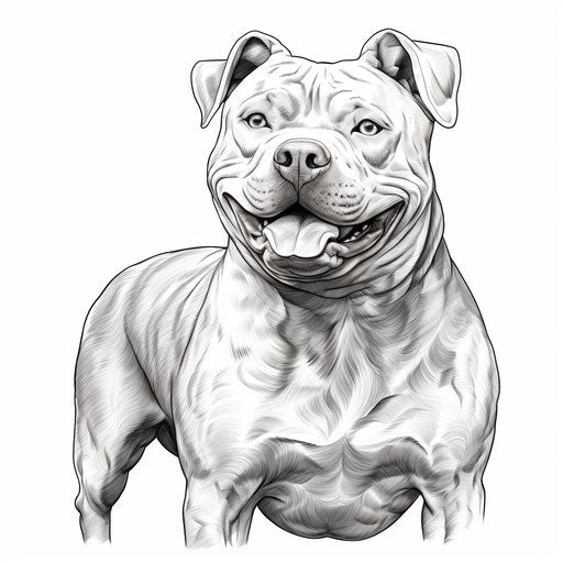 Pit bull dog coloring page, line drawing of an American pit bull
