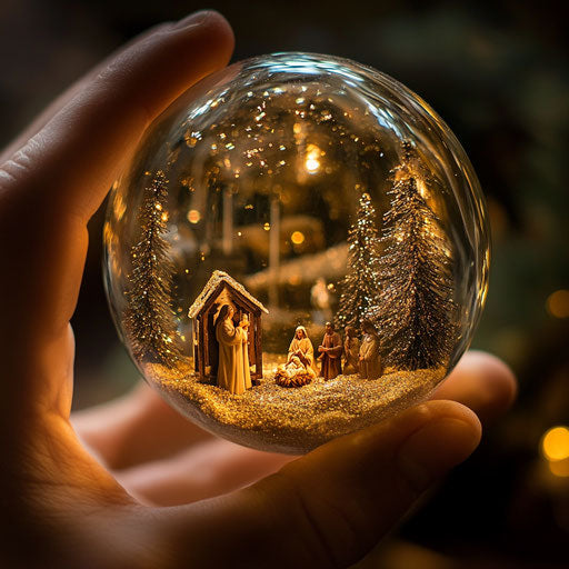 Nativity scene in a transparent Christmas ball