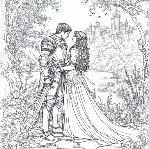 A knight and a princess in a romantic scene