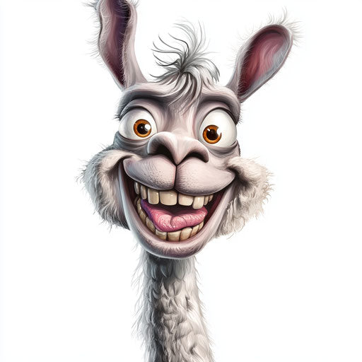 Humorous caricature of a lama with exaggerated chubby cheeks