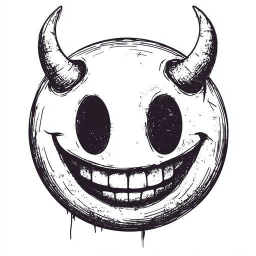 Smiley Tattoo Sketch with Devil Horns on White Background