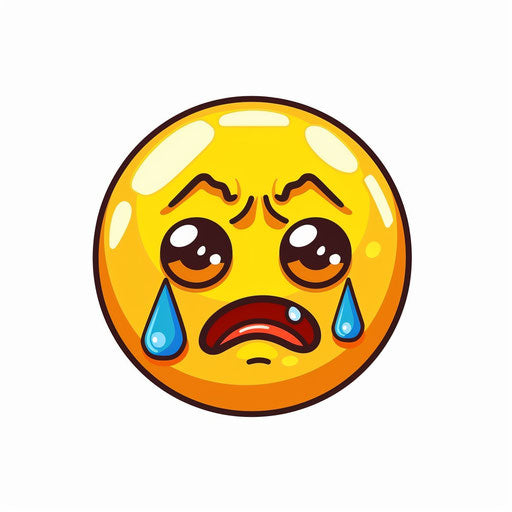 Weeping face with tears and water droplets on white background