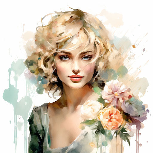 Happy birthday female clipart in oil painting style