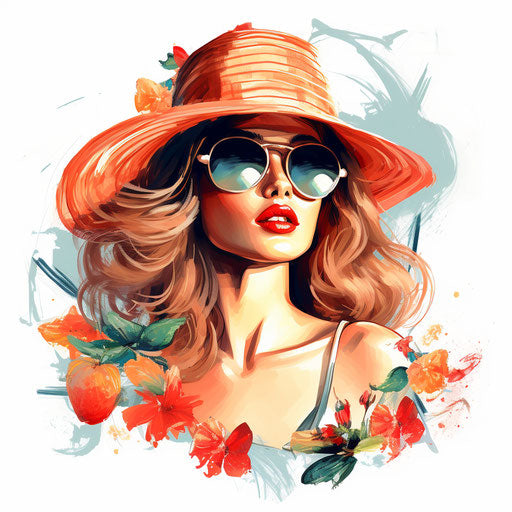 Summer illustration in Chiaroscuro Art style, white background