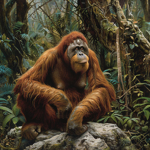 Tapanuli orangutan in contemplation surrounded by undergrowth