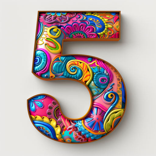 Realistic number 5 clipart in photo, vibrant patterns