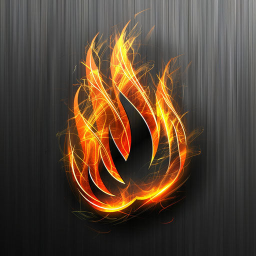 Flat metallic background supports realistic shiny flame