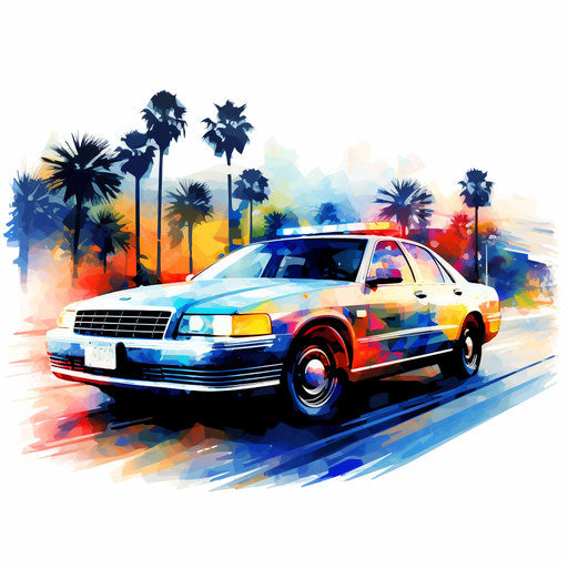 Police car clipart in the style of Impressionistic Art, on white background