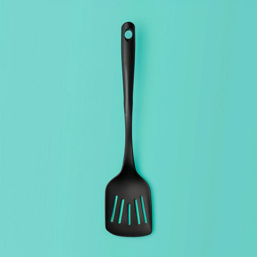 Realistic spatula on turquoise background with bold outlines