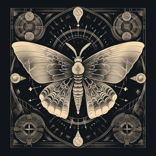Mystic black and white geometric moth symbol