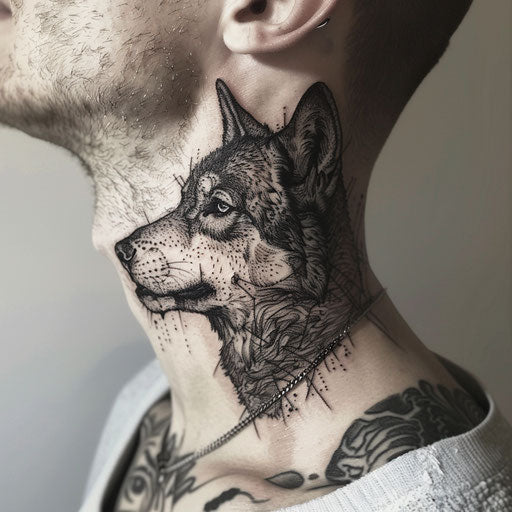 Wolf neck tattoos, in the style of David Palumbo