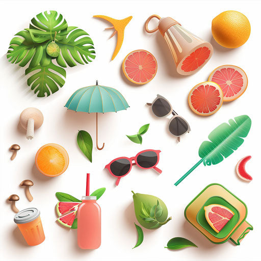 Realistic summer season illustration on white background