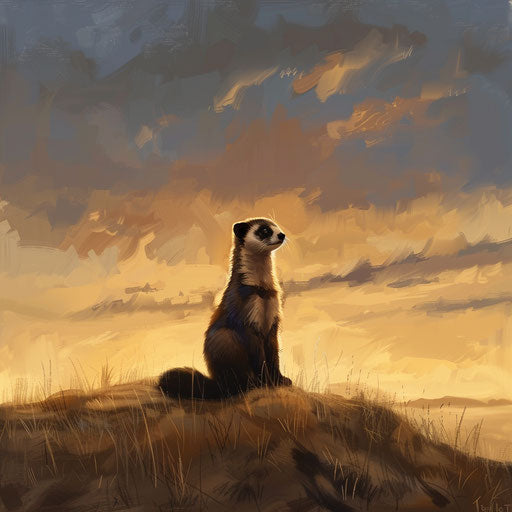 The black-footed ferret gazing at the prairie at dawn
