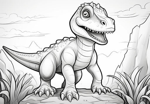 Dinosaur cartoon coloring page, realistic and captivating