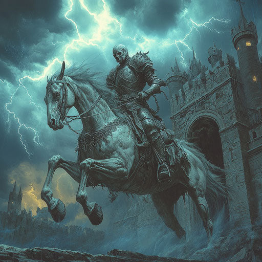 Headless Horseman on Skeletal Horse Storming Castle Gates