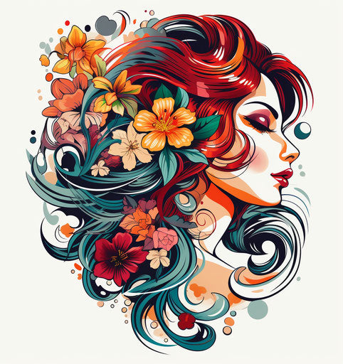 Beautiful girl head tattoo in pop art style, decorative