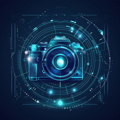 Photologo with digital elements and bright blue colors