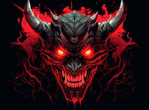 Demon's head in PS1 graphics style, retro rock, tattoo