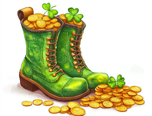St. Patrick's Day treasure with clover and coins