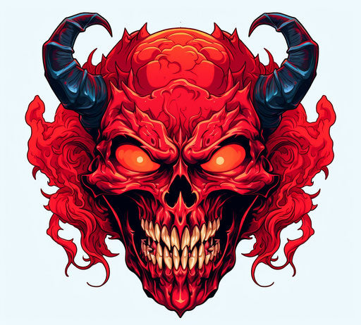 Devil Skull with Horns, Caricature Style, Light Red