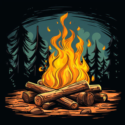 Campfire in Chiaroscuro Art style on white background