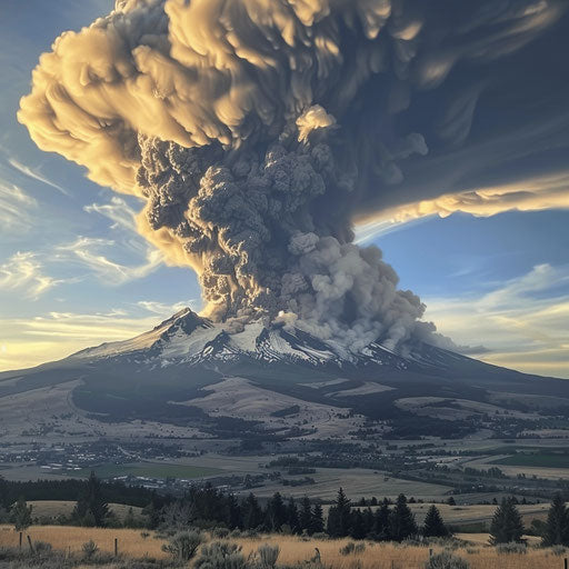 View of Mount Hood erupting like a volcano