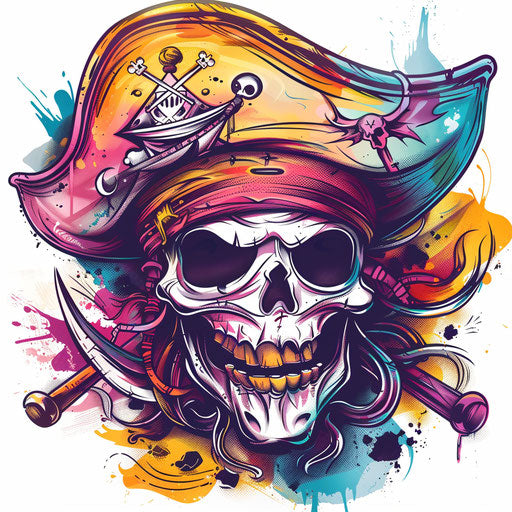 Playful tattoo sketch of the Jolly Roger with cartoonish features and a mischievous grin