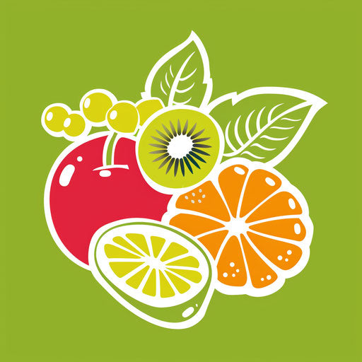 Healthy food logo with fresh fruit design and bright green background