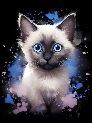 Siamese kitten on white background, light maroon and beige style