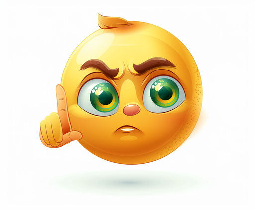 Yellow smiley face thinking on white background in cartoon style