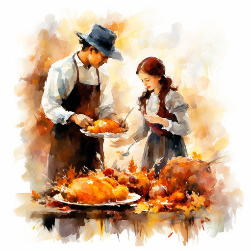 Thanksgiving clipart in the Impressionistic Art style, on white background