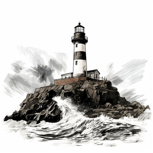 Lighthouse illustration in the style of Chiaroscuro Art