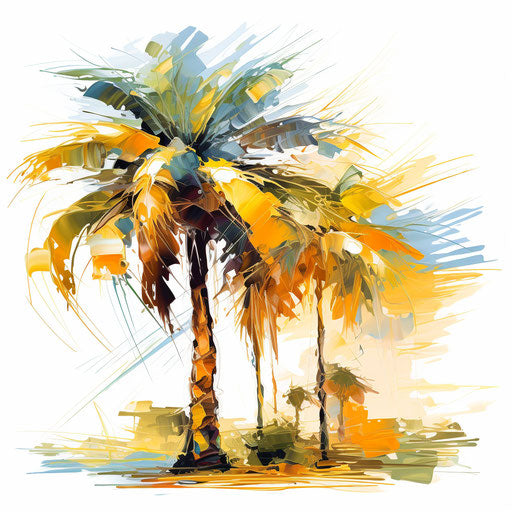 Palm tree drawing in the Impressionistic Art style, on white background