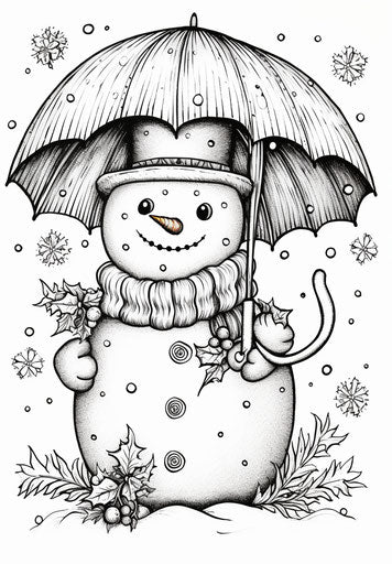 Snowman with umbrella coloring page