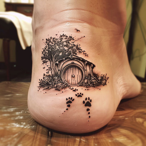 Cute small tattoos in the style of Peter Jackson with hobbit footprints