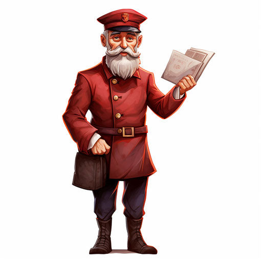 Mail carrier clipart in the style of Chiaroscuro Art on white background