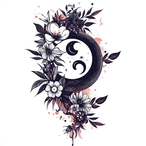 Yin-yang tattoo with floral motifs for small forearm