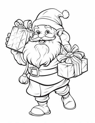 Santa carrying his gift coloring page for kids